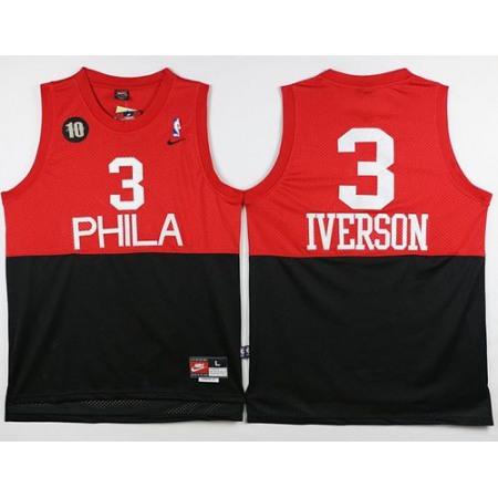 76ers #3 Allen Iverson Black/Red  Throwback Stitched NBA Jersey