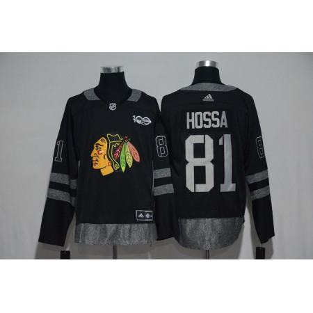 Chicago Blackhawks #81 Marian Hossa Black Men's 1917-2017 100th  Anniversary   Stitched NHL Jersey