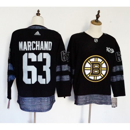 Men's  Boston Bruins #63 Brad Marchand Black 1917-2017 100th Anniversary Stitched NHL Jersey