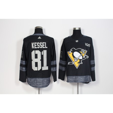 Men's  Pittsburgh Penguins #81 Phil Kessel Black 1917-2017 100th Anniversary Stitched NHL Jersey
