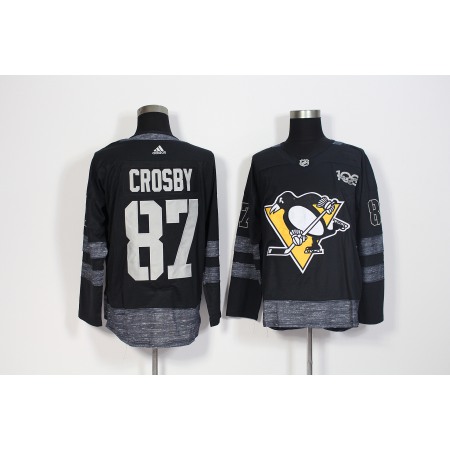 Men's  Pittsburgh Penguins #87 Sidney Crosby Black 1917-2017 100th Anniversary Stitched NHL Jersey
