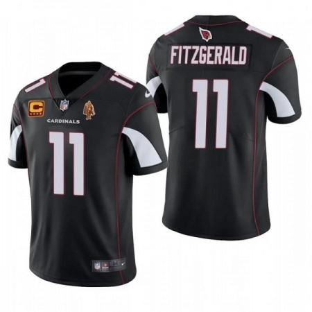Men's Arizona Cardinals  #11 Larry Fitzgerald Black With C Patch & Walter Payton Patch Limited Stitched Jersey