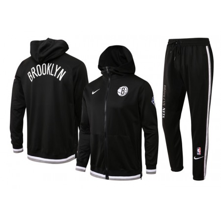 Men's Brooklyn Nets 75th Anniversary Black Performance Showtime Full-Zip Hoodie Jacket And Pants   Suit