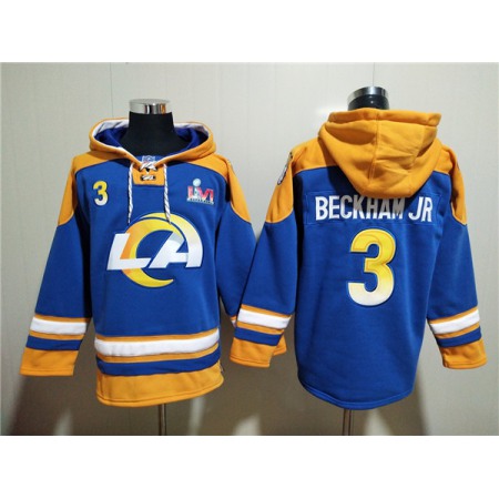 Men's Los Angeles Rams #3 Odell Beckham Jr.  2022 Royal Super Bowl LVI Champions Pullover Hoodie