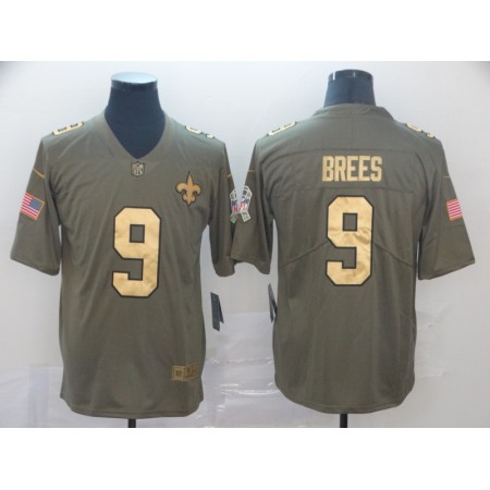 Men's New Orleans Saints #9 Drew Brees Camo Salute To Service  Stitched NFL Gold Jersey