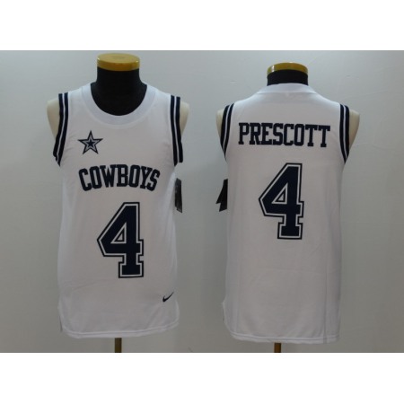 Men's  Dallas Cowboys #4 Dak Prescott White Stitched NFL Limited Rush Tank Top Jersey