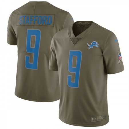 Men's  Detroit Lions #9 Matthew Stafford Olive Salute To Service Limited Stitched NFL Jersey