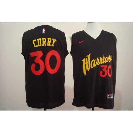 Men's  Golden State Warriors #30 Stephen Curry Black and Red Stitched NBA Jersey