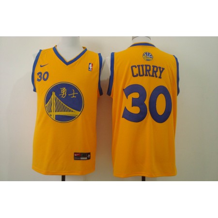 Men's  Golden State Warriors #30 Stephen Curry Chinese Yellow Authentic Stitched NBA Jersey