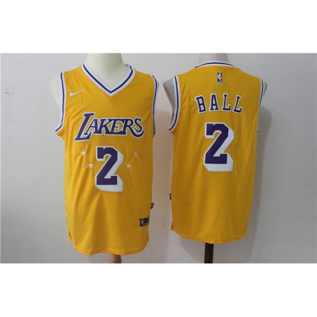 Men's  Los Angeles Lakers #2 Lonzo Ball Yellow Throwback Stitched NBA Jersey