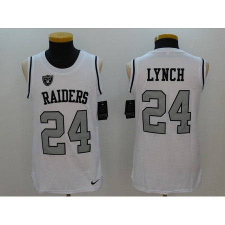 Men's  Oakland Raiders #24 Marshawn Lynch White Stitched NFL Limited Tank Top Jersey