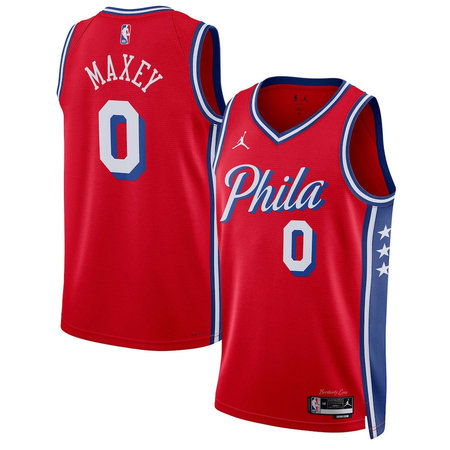 Men's Philadelphia 76ers #0 Tyrese Maxey Red Statement Edition Stitched Jersey
