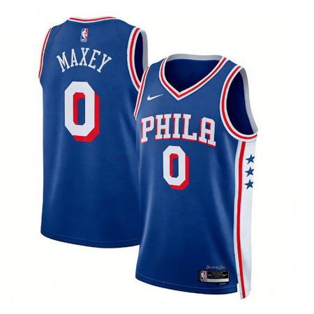 Men's Philadelphia 76ers #0 Tyrese Maxey Royal Icon Edition Stitched Swingman Jersey