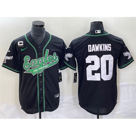 Men's Philadelphia Eagles #20 Brian Dawkins Black With 3-star  C Patch Cool Base Stitched Baseball Jersey