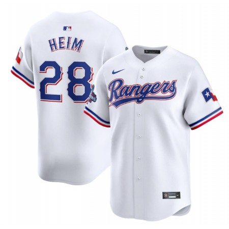 Men's Texas Rangers #28  Jonah Heim White 2023 World Series Champions Stitched Baseball  Jersey