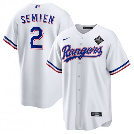 Men's Texas Rangers #2 Marcus Semien 2023 White World Series Stitched Baseball  Jersey