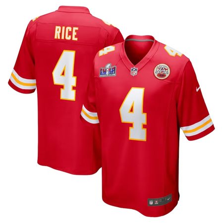 Men's Kansas City Chiefs #4 Rashee Rice  Red Super Bowl LVIII Game Jersey