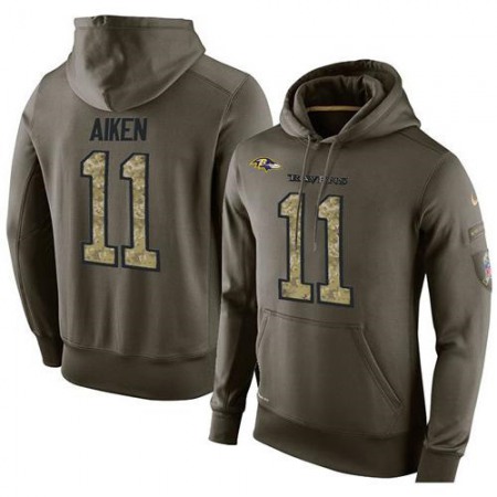 NFL Men's  Baltimore Ravens #11 Kamar Aiken Stitched Green Olive Salute To Service KO Performance Hoodie