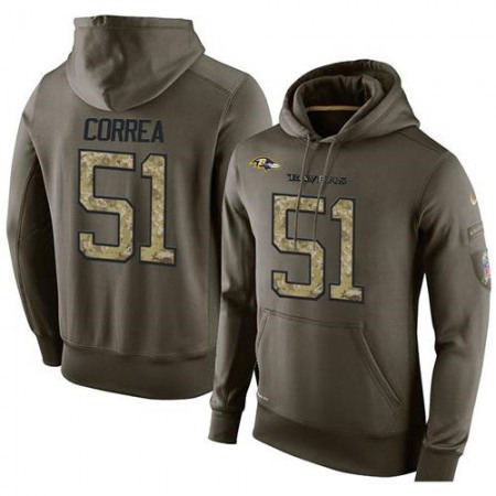 NFL Men's  Baltimore Ravens #51 Kamalei Correa Stitched Green Olive Salute To Service KO Performance Hoodie