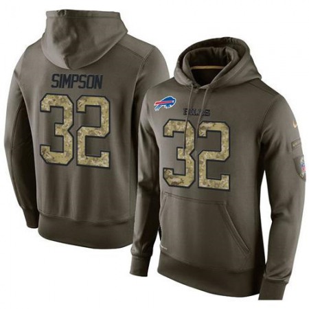 NFL Men's  Buffalo Bills #32 O. J. Simpson Stitched Green Olive Salute To Service KO Performance Hoodie