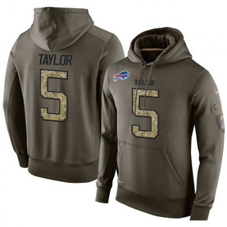 NFL Men's  Buffalo Bills #5 Tyrod Taylor Stitched Green Olive Salute To Service KO Performance Hoodie