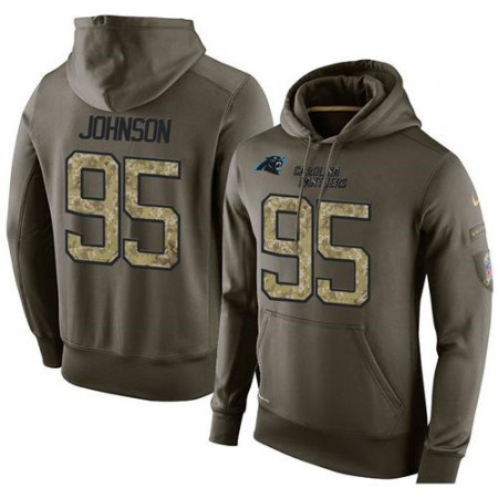 NFL Men's  Carolina Panthers #95 Charles Johnson Stitched Green Olive Salute To Service KO Performance Hoodie
