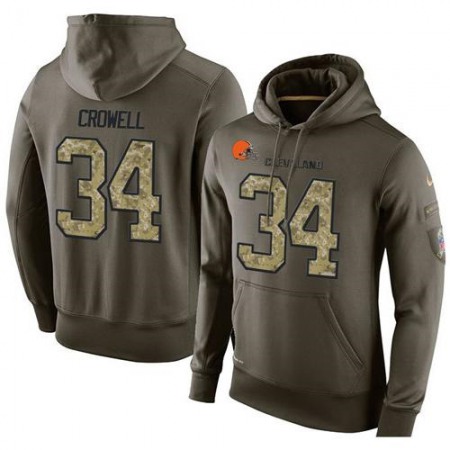 NFL Men's  Cleveland Browns #34 Isaiah Crowell Stitched Green Olive Salute To Service KO Performance Hoodie