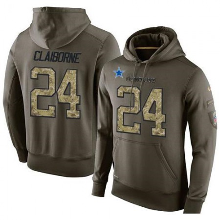 NFL Men's  Dallas Cowboys #24 Morris Claiborne Stitched Green Olive Salute To Service KO Performance Hoodie