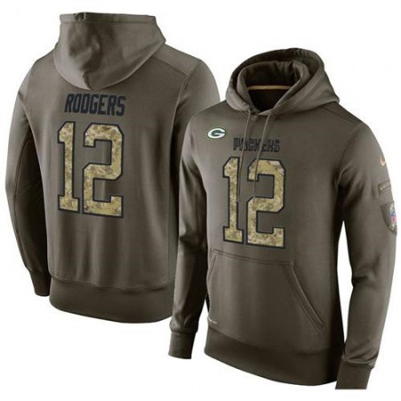 NFL Men's  Green Bay Packers #12 Aaron Rodgers Stitched Green Olive Salute To Service KO Performance Hoodie