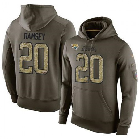 NFL Men's  Jacksonville Jaguars #20 Jalen Ramsey Stitched Green Olive Salute To Service KO Performance Hoodie