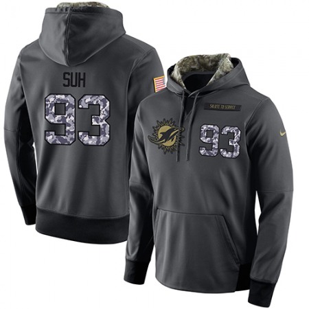 NFL Men's  Miami Dolphins #93 Ndamukong Suh Stitched Black Anthracite Salute to Service Player Performance Hoodie