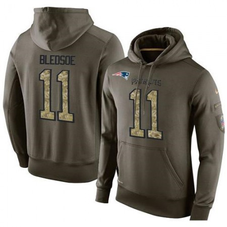 NFL Men's  New England Patriots #11 Drew Bledsoe Stitched Green Olive Salute To Service KO Performance Hoodie