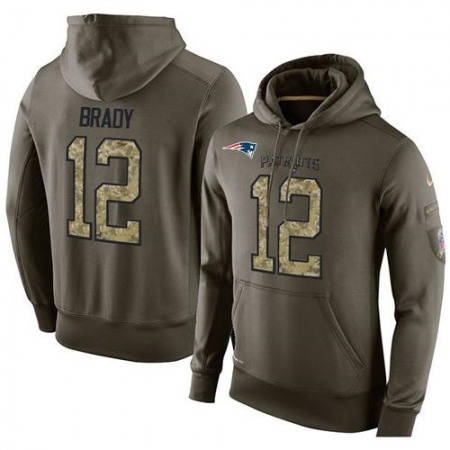 NFL Men's  New England Patriots #12 Tom Brady Stitched Green Olive Salute To Service KO Performance Hoodie