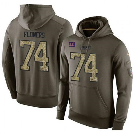 NFL Men's  New York Giants #74 Ereck Flowers Stitched Green Olive Salute To Service KO Performance Hoodie
