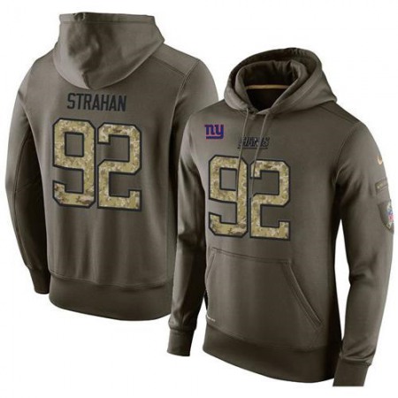 NFL Men's  New York Giants #92 Michael Strahan Stitched Green Olive Salute To Service KO Performance Hoodie