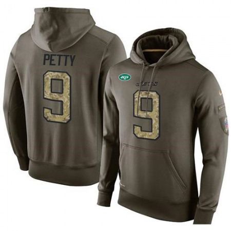 NFL Men's  New York Jets #9 Bryce Petty Stitched Green Olive Salute To Service KO Performance Hoodie