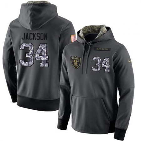 NFL Men's  Oakland Raiders #34 Bo Jackson Stitched Black Anthracite Salute to Service Player Performance Hoodie