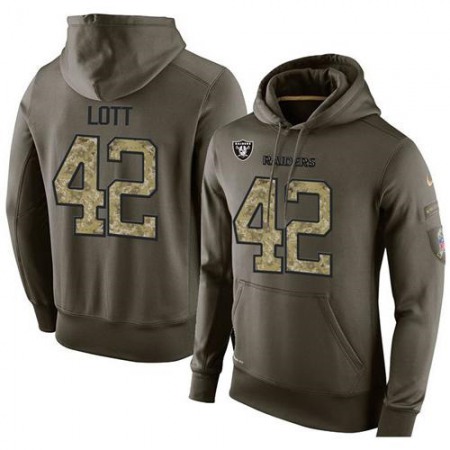 NFL Men's  Oakland Raiders #42 Ronnie Lott Stitched Green Olive Salute To Service KO Performance Hoodie