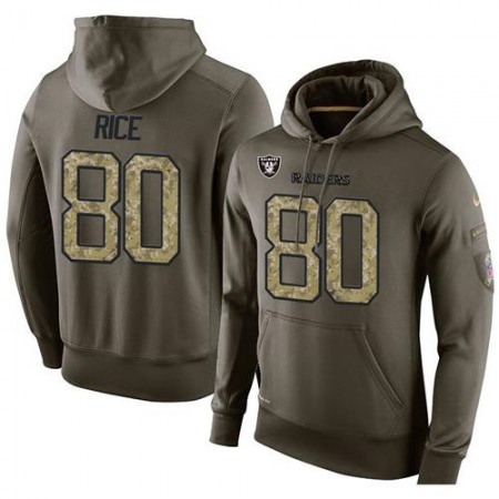 NFL Men's  Oakland Raiders #80 Jerry Rice Stitched Green Olive Salute To Service KO Performance Hoodie