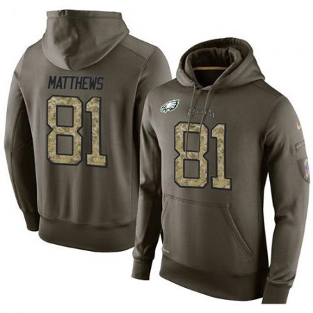 NFL Men's  Philadelphia Eagles #81 Jordan Matthews Stitched Green Olive Salute To Service KO Performance Hoodie