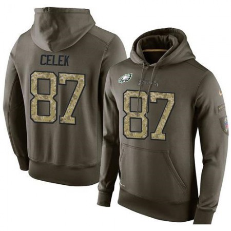 NFL Men's  Philadelphia Eagles #87 Brent Celek Stitched Green Olive Salute To Service KO Performance Hoodie