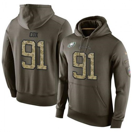 NFL Men's  Philadelphia Eagles #91 Fletcher Cox Stitched Green Olive Salute To Service KO Performance Hoodie