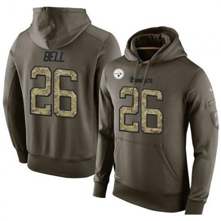 NFL Men's  Pittsburgh Steelers #26 Le'Veon Bell Stitched Green Olive Salute To Service KO Performance Hoodie