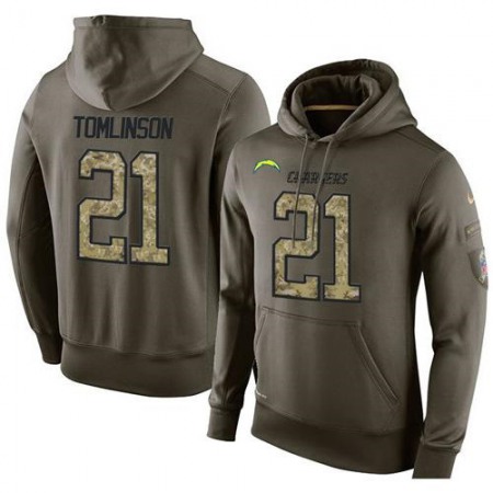 NFL Men's  San Diego Chargers #21 LaDainian Tomlinson Stitched Green Olive Salute To Service KO Performance Hoodie