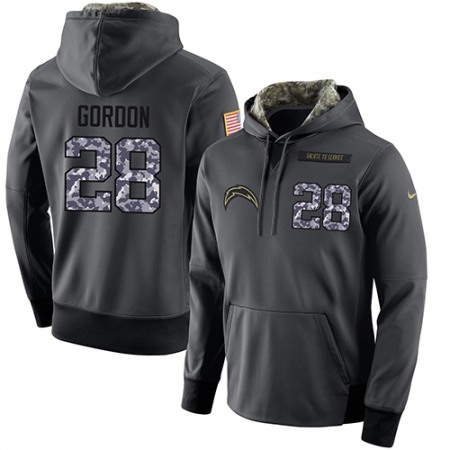 NFL Men's  San Diego Chargers #28 Melvin Gordon Stitched Black Anthracite Salute to Service Player Performance Hoodie