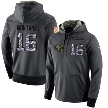 NFL Men's  San Francisco 49ers #16 Joe Montana Stitched Black Anthracite Salute to Service Player Performance Hoodie