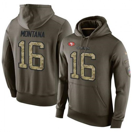 NFL Men's  San Francisco 49ers #16 Joe Montana Stitched Green Olive Salute To Service KO Performance Hoodie