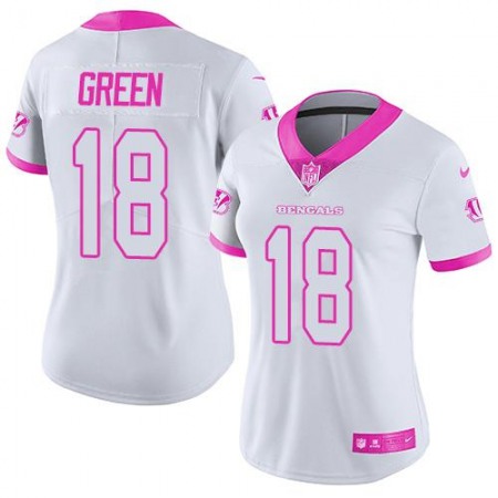 Bengals #18 A.J. Green White/Pink Women's Stitched NFL Limited Rush Fashion Jersey