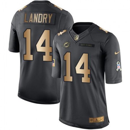 Dolphins #14 Jarvis Landry Black Men's Stitched NFL Limited Gold Salute To Service Jersey