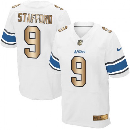Lions #9 Matthew Stafford White  Men's Stitched NFL Elite Gold Jersey